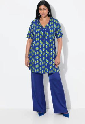 Ulla Popken Longshirt Slinky-Longshirt A-Linie V-Ausschnitt