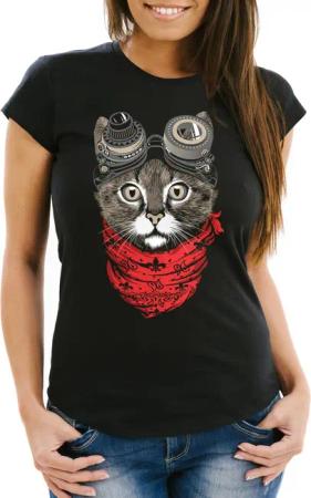 MoonWorks Print-Shirt Damen T-Shirt Katze Cat