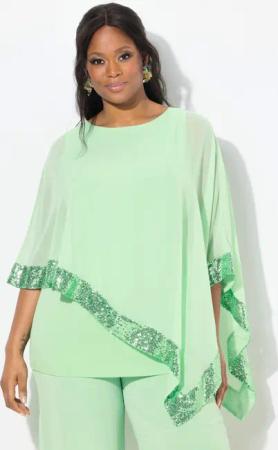 Ulla Popken Druckbluse Bluse Chiffon-Überwurf U-Boot-Ausschnitt