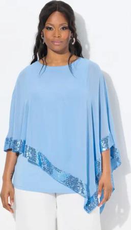 Ulla Popken Druckbluse Bluse Chiffon-Überwurf U-Boot-Ausschnitt