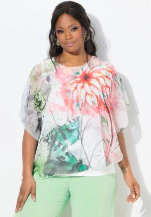 Ulla Popken Longbluse Bluse Blüten doppellagig