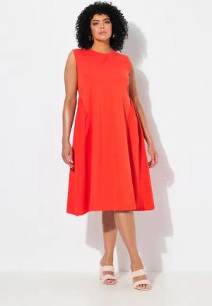 Ulla Popken Midikleid Kleid Materialmix A-Linie
