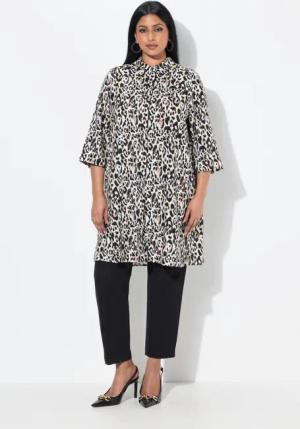 Ulla Popken Longbluse Lyocell-Longbluse A-Linie Hemdkragen