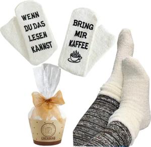 Lucadeau Kuschelsocken mit Spruch "bring mir