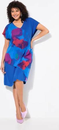 Ulla Popken Minikleid Jerseykleid Chiffon-Überwurf V-Ausschnitt