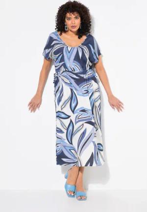 Ulla Popken Maxikleid Maxikleid Blätter Tunnelzug