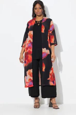 Ulla Popken Sommerjacke Chiffonjacke Blüten Schalkragen