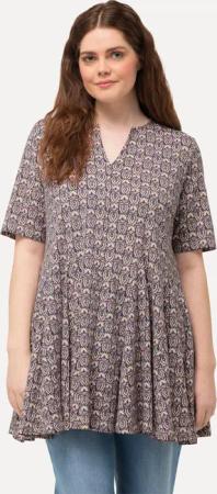 Ulla Popken Longshirt Longshirt Godetfalten Tunika-Ausschnitt