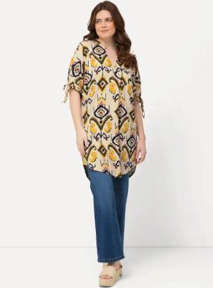 Ulla Popken Longshirt Jersey-Tunika V-Ausschnitt Halbarm