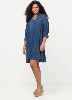 Ulla Popken Jerseykleid Lyocell-Kleid Jeansoptik Tunika-Ausschnitt
