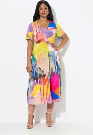 Ulla Popken Jerseykleid Midi-Slinkykleid A-Linie V-Ausschnitt