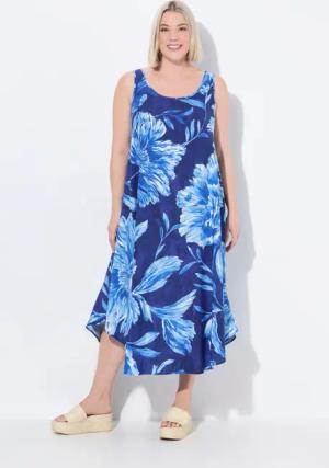 Ulla Popken Maxikleid Midikleid Blüten Rundhals
