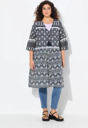 Ulla Popken Blusenjacke Longjacke Mustermix V-Ausschnitt