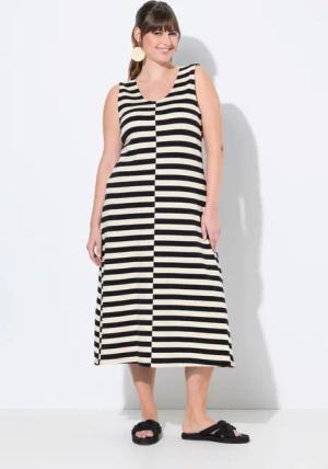 Ulla Popken Maxikleid Midikleid Ringel V-Ausschnitt