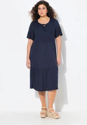 Ulla Popken Jerseykleid Jerseykleid Smokeinsatz Rundhals