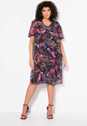 Ulla Popken Abendkleid Kleid Papageien A-Linie