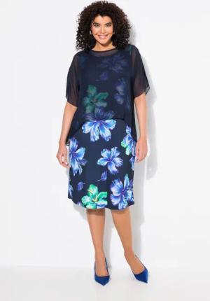 Ulla Popken Cocktailkleid Kleid Blüten doppellagig