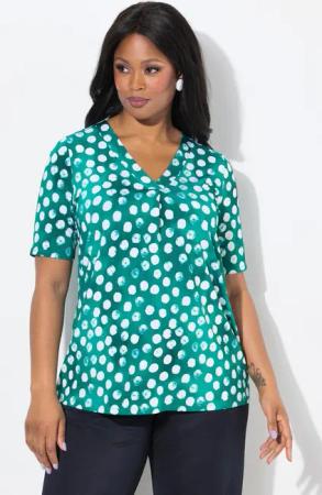 Ulla Popken T-Shirt Slinky-Shirt Tupfen Zierfalte