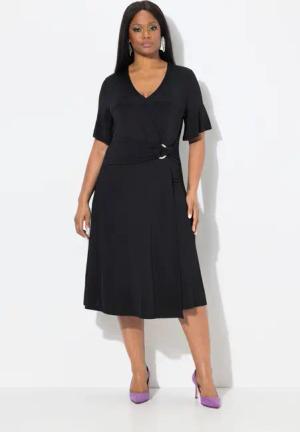 Ulla Popken Midikleid Slinkykleid Drapierung V-Ausschnitt