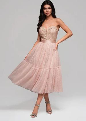 OMBRE Abendkleid Midikleid mit Spitze und