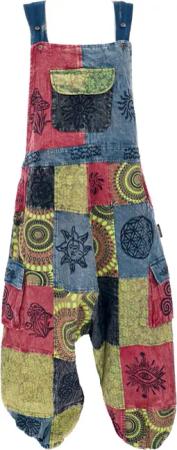 Guru-Shop Relaxhose Natürliche Patchwork Boho Latzhose,
