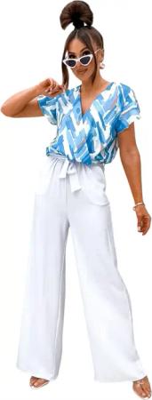 EloModa Jumpsuit Damen Jumpsuit mit Wickeloberteil