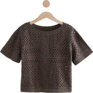 Next Kurzarmpullover T-Shirt mit gehäkeltem Ausschnitt