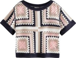 Next Kurzarmpullover T-Shirt mit gehäkeltem Ausschnitt
