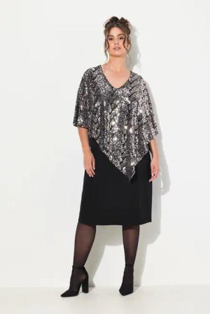 Ulla Popken Abendkleid Kleid doppellagig V-Ausschnitt