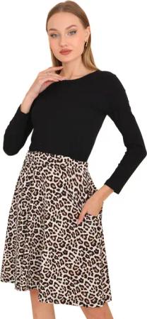 Bongual Jerseykleid 2-in-1 Midikleid Langarm Leopard