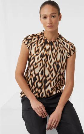 Comma Kurzarmbluse Gemusterte Satin-Bluse mit Raffung