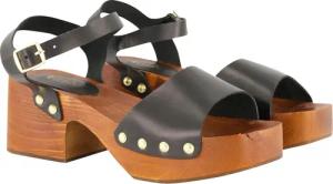 Ulla Popken Leder-Clog-Sandaletten Nieten Holzsohle Sandalette