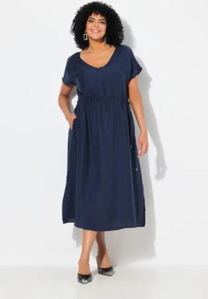 Ulla Popken Maxikleid Maxikleid Tunnelzug V-Ausschnitt
