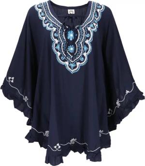 Guru-Shop Longbluse Bestickter Hippie Poncho, Tunika,