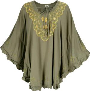 Guru-Shop Longbluse Bestickter Hippie Poncho, Tunika,