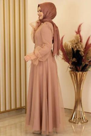 Modavitrini Abendkleid Damen Kleid langärmliges Maxikleid