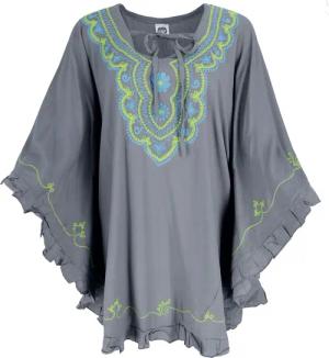 Guru-Shop Longbluse Bestickter Hippie Poncho, Tunika,