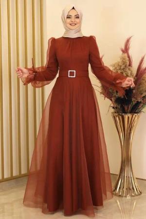 Modavitrini Abendkleid Damen Kleid langärmliges Maxikleid