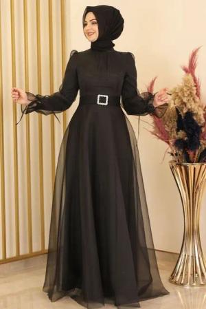 Modavitrini Abendkleid Damen Kleid langärmliges Maxikleid