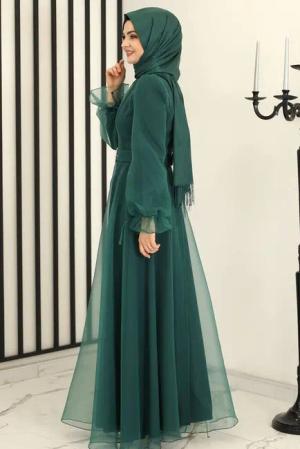 Modavitrini Abendkleid Damen Kleid langärmliges Maxikleid