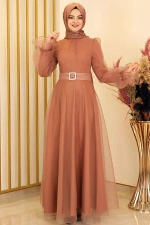 Modavitrini Abendkleid Damen Kleid langärmliges Maxikleid