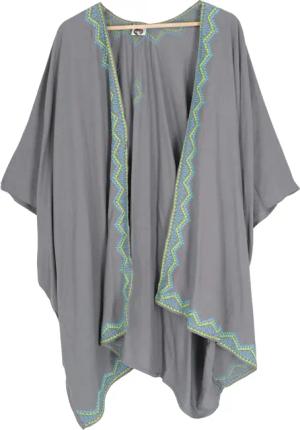 Guru-Shop Kimono Kurzer bestickter Sommer Kimono,