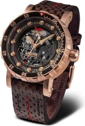 Vostok Europe Automatikuhr Engine Skelettuhr Herrenuhr Limited Edition Lederband 46 mm 571B648-L, mit Tritium Gas Lichtquelle