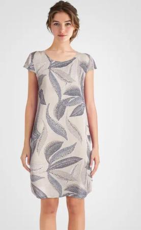 PEKIVESSA Sommerkleid Leinenkleid knielang kurzarm mit