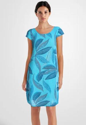 PEKIVESSA Sommerkleid Leinenkleid knielang kurzarm mit