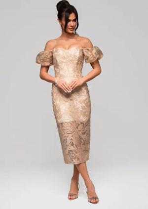 OMBRE Abendkleid Schulterfreies Midikleid mit floraler