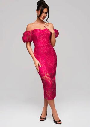 OMBRE Abendkleid Schulterfreies Midikleid mit floraler