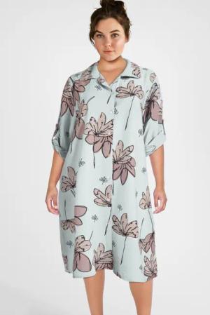 PEKIVESSA Sommerkleid Hemdblusenkleid mit Turn-Up-Ärmel Legerer