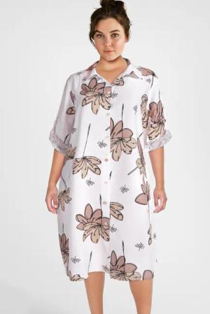 PEKIVESSA Sommerkleid Hemdblusenkleid mit Turn-Up-Ärmel Legerer