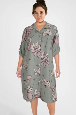 PEKIVESSA Sommerkleid Hemdblusenkleid mit Turn-Up-Ärmel Legerer